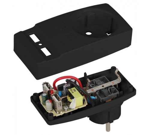 Адаптер SP-1e-USB-B "Polynom" 1гн 220V + 2xUSB 2100mA, c заземл, (черный)  Б0026333  ЭРА