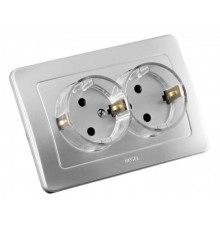 Розетка скрытой установки, двухместная, с заземляющим контактом, цвет серебро  РС16-381-06  HEGEL