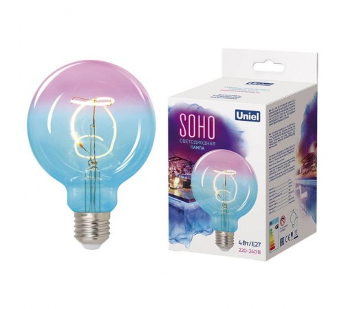 Лампа светодиодная LED-SF01-4W/SOHO/E27/CW BLUE/WINE GLS77TR LED SOHO. Синяя/винная колба. Спиральный филамент  UL-00005892  Uniel