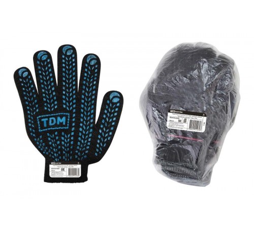 Перчатки утепленные х/б с ПВХ , двойные зимние, "Протектор", черные, 1 пара  SQ1016-0203  TDM
