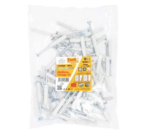 Дюбель-гвоздь YZ потайн. манжета нейлон 8x45 (80 шт)- пакет  147491  Tecfi