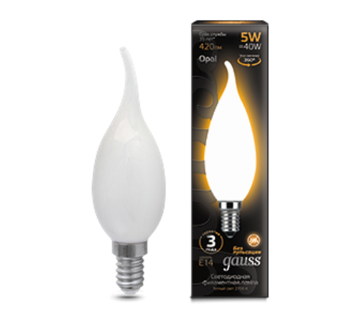 Лампа светодиодная LED 5Вт E14 220В 2700К свеча на ветру  104201105  Gauss
