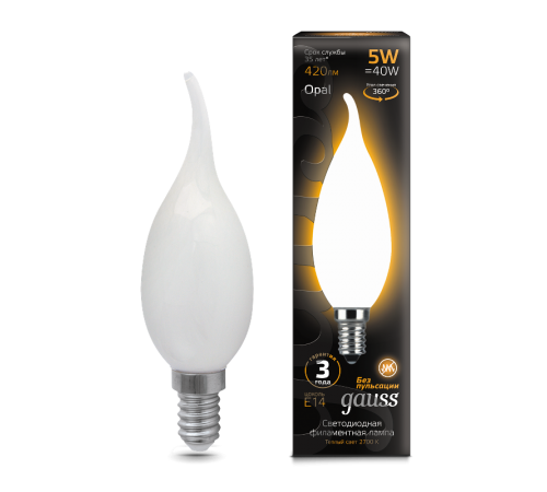 Лампа светодиодная LED 5Вт E14 220В 2700К свеча на ветру  104201105  Gauss