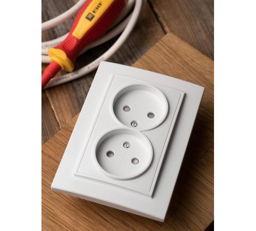 Минск Розетка 2-местная СП без заземления 10А белая с защ. штор. EKF Basic  ERR10-102-100  EKF