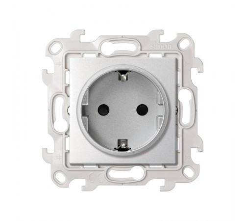 Розетка с заземлением и шторками Schuko 2Р+Е 16A 250В цвета алюминий S24 Harmonie  2450432-033  Simon