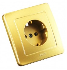 Розетка скрытой установки, одноместная, с заземляющим контактом, цвет золото  РС16-311-07  HEGEL