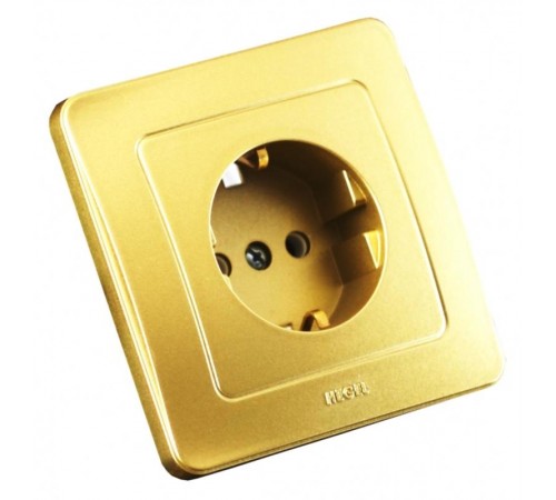 Розетка скрытой установки, одноместная, с заземляющим контактом, цвет золото  РС16-311-07  HEGEL
