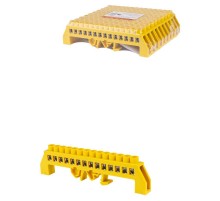 Шина "PE" "земля" в желтом изоляторе на DIN-рейку 8x12мм 14 групп  SQ0801-0218  TDM