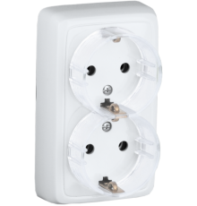 Розетка открытой установки, двухместная, с заземляющим контактом, цвет белый  РА16-181  HEGEL