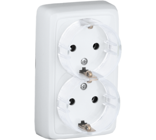 Розетка открытой установки, двухместная, с заземляющим контактом, цвет белый  РА16-181  HEGEL