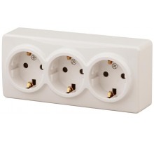 Розетка 11-2209-02  3х2P+E Schuko со шторками, 16АХ-250В, ОУ, Эксперт, Слоновая кость Б0020704  ЭРА