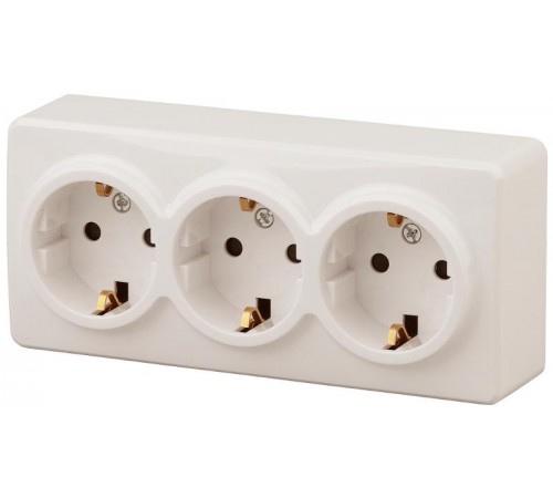 Розетка 11-2209-02  3х2P+E Schuko со шторками, 16АХ-250В, ОУ, Эксперт, Слоновая кость Б0020704  ЭРА