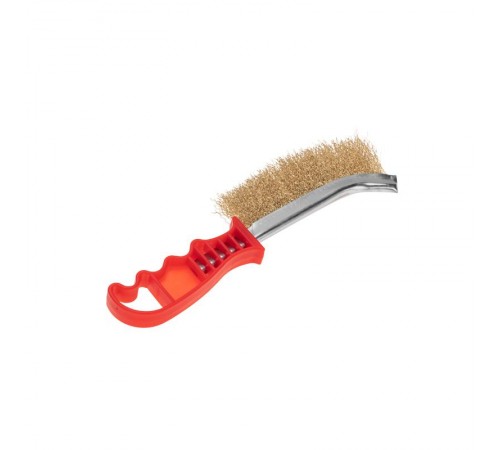 Щетка металлическая с пластиковой ручкой, витая латунированная проволока  KR-91-1354  Kranz
