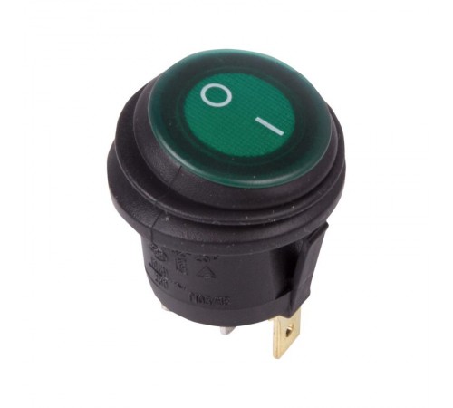 Выключатель клавишный круглый 250V 6А (3c) ON-OFF зеленый с подсветкой ВЛАГОЗАЩИТА  36-2597  REXANT