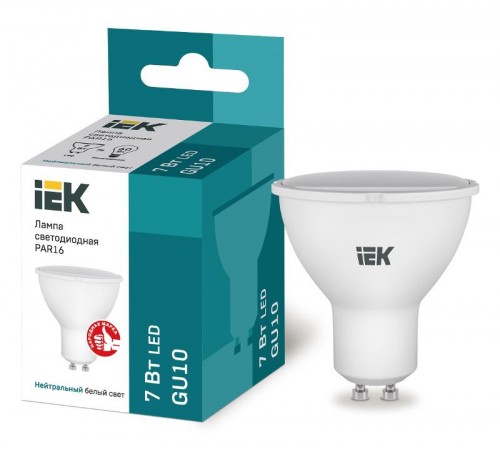 Лампа светодиодная LED 7Вт GU10 220В 4000К PAR16 софит  LLE-PAR16-7-230-40-GU10  IEK