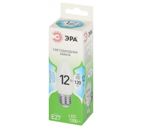 Лампа светодиодная  GREEN LINE LED B35-12W-840-E27 GL E27 12 Вт свеча яркий белый свет  Б0067141  ЭРА