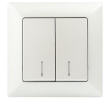 Выключатель Intro Solo 4-105-06 двухклавишный с подсветкой, 10А-250В, IP20, СУ, перламутр  Б0053598  Intro