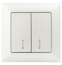 Выключатель Intro Solo 4-105-06 двухклавишный с подсветкой, 10А-250В, IP20, СУ, перламутр  Б0053598  Intro