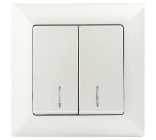 Выключатель Intro Solo 4-105-06 двухклавишный с подсветкой, 10А-250В, IP20, СУ, перламутр  Б0053598  Intro