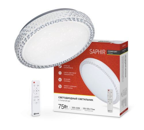 Светильник светодиодный COMFORT SAPHIR 75Вт 230В 3000-6500K 6000Лм 500x100мм с пультом ДУ  4690612035123  IN HOME