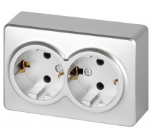 Розетка ЭРА Эксперт 11-2205-03 двойная с заземлением 2х2P+E Schuko IP20 16A-250В ОУ Алюминий  Б0063046  ЭРА