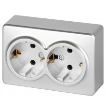 Розетка ЭРА Эксперт 11-2205-03 двойная с заземлением 2х2P+E Schuko IP20 16A-250В ОУ Алюминий  Б0063046  ЭРА