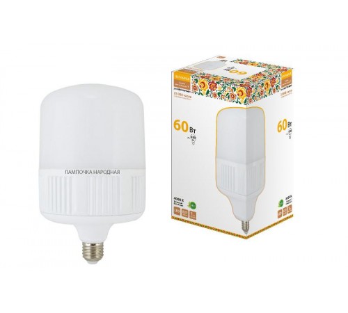 Лампа светодиодная T-60 Вт-230 В-4000 К-E27 (160x265 мм) НАРОДНАЯ  SQ0340-1583  TDM