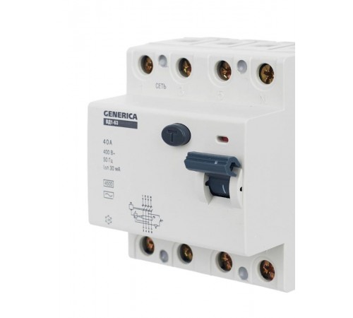 Выключатель дифференциальный (УЗО) ВД1-63 4п 40А 30мА тип AC  MDV15-4-040-030  GENERICA