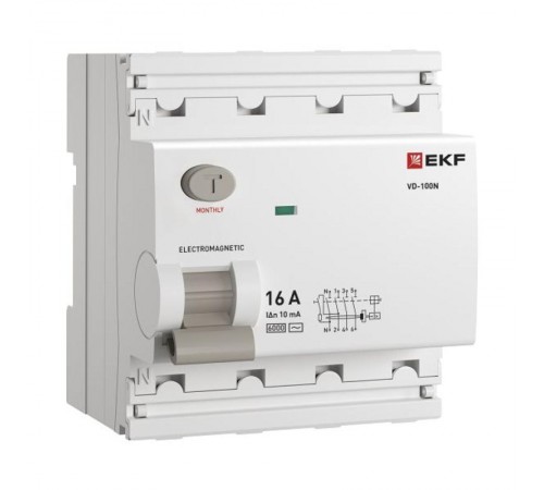Выключатель дифференциального тока ВД-100N 4P 16А 10мА AC эл-мех 6кА PROXIMA EKF  E1046M1610  EKF