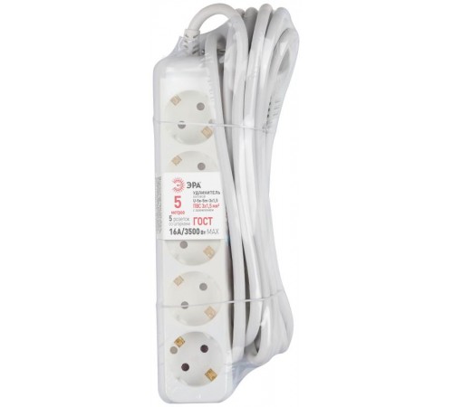 Удлинитель электрический U-5e-5m-3x1,5 с заземлением 5 розеток 5м ПВС 3x1,5мм2 16А  Б0044039  ЭРА
