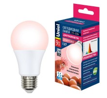 Лампа светодиодная LED-A60-9W/SCEP/E27/FR/DIM IP65 PLO65WH LED диммируемая для птиц. Спектр для яйценоскости  UL-00003189  Uniel