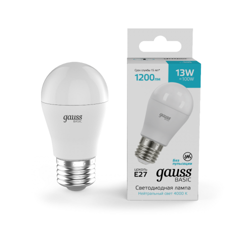 Лампа светодиодная   Basic Шар 13W 1200lm 4000K E27 LED 1/10/100  10502232  Gauss