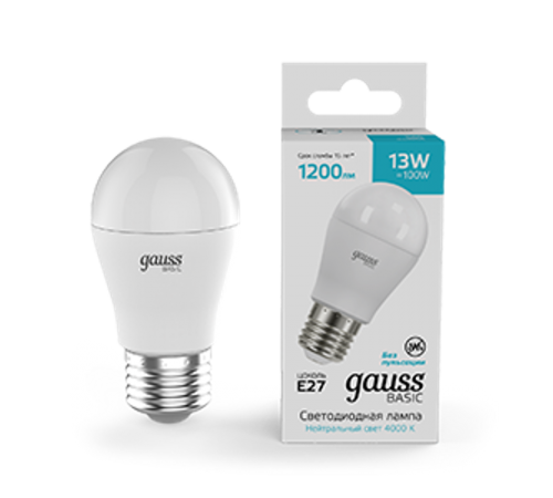 Лампа светодиодная   Basic Шар 13W 1200lm 4000K E27 LED 1/10/100  10502232  Gauss