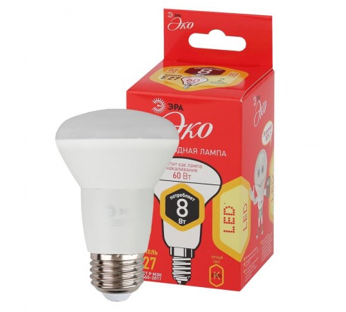 Лампа светодиодная RED LINE ECO LED R63-8W-827-E27 Е27 / Е27 8Вт рефлектор теплый белый свет  Б0050300  ЭРА