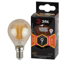 Лампа светодиодная F-LED P45-9W-827-E14 gold (филамент, шар золот, 9Вт, тепл, E14)  Б0047022  ЭРА