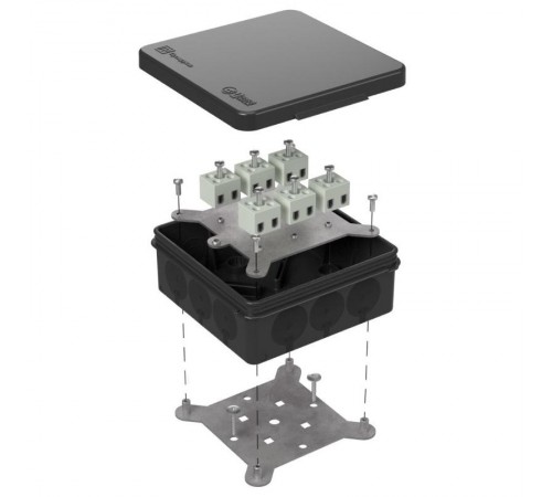 Коробка огнестойкая для о/п двухкомпонентная 60-0303-9005-FR2.5-12 Е15-Е120 100х100х40 IP66  12p, 2.5 мм.кв. черная 60-0303-9005-FR2.5-12  Промрукав