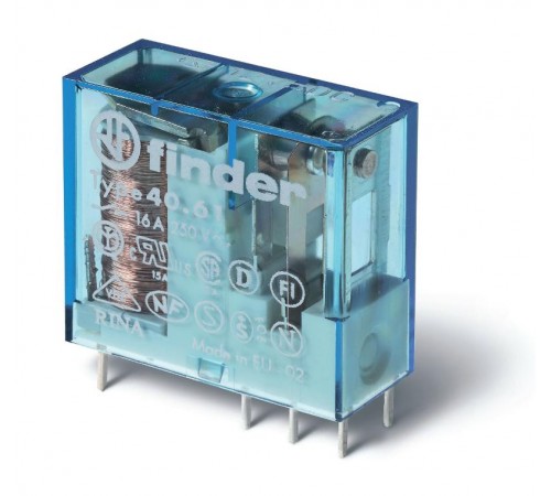 Миниатюрное универсальное электромеханическое реле; монтаж на печатную плату; выводы с шагом 5мм; 1NO 16A; контакты AgCdO  406170122320  Finder