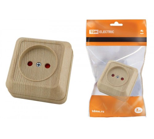 Розетка 2П открытой установки с з/ш IP20 10А, сосна "Ладога"   SQ1801-0053  TDM