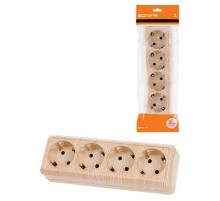 Розетка 4-х местная горизонтальная 2П+3 открытой установки IP20 16A сосна "Ладога"  SQ1801-0430  TDM