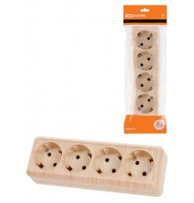 Розетка 4-х местная горизонтальная 2П+3 открытой установки IP20 16A сосна "Ладога"  SQ1801-0430  TDM