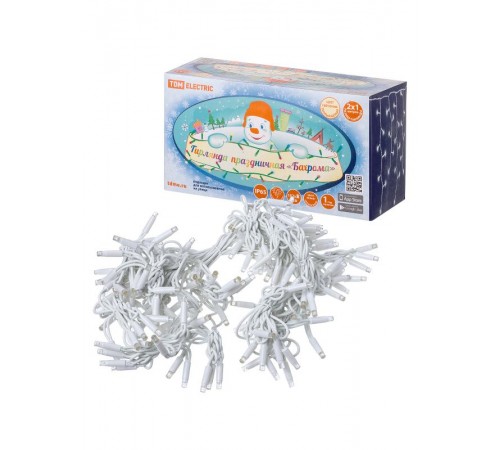 Гирлянда светодиодная "Бахрома" 2х1м, 152LED, 3000К, бел. шнур, посл. подкл, IP65, 250 В,  SQ0361-0044  TDM ELECTRIC