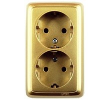 Розетка открытой установки, двухместная, с заземляющим контактом, с изолирующей пластиной, цвет золото  РА16-153-07  HEGEL