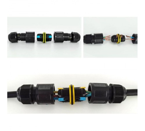 Соединитель-коннектор 3-контактный водонепроницаемый LD545 IP68, черный  49233  STEKKER