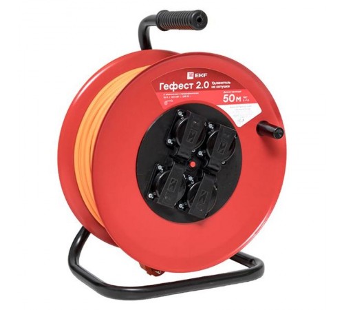 Удлинитель на катушке "Гефест 2.0" 4 гнезда 50м с заземлением и предохранителем КГ 3*1,5 16А/3,5кВт IP44 PROxima  UKG02-16-R315-4-50-IP44  EKF