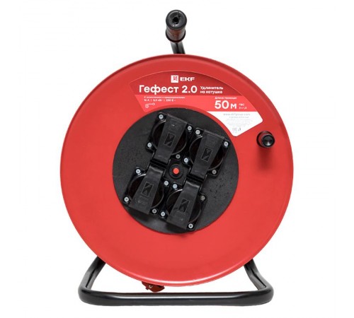 Удлинитель на катушке "Гефест 2.0" 4 гнезда 50м с заземлением и предохранителем КГ 3*1,5 16А/3,5кВт IP44 PROxima  UKG02-16-R315-4-50-IP44  EKF