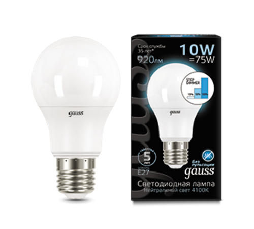 Лампа светодиодная LED 10Вт E27 220В 4100К A60, диммируемая  102502210-S  Gauss