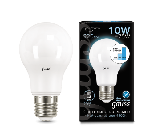 Лампа светодиодная LED 10Вт E27 220В 4100К A60, диммируемая  102502210-S  Gauss