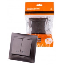 Выключатель 2 кл. с подсветкой 10А шоколад "Лама"  SQ1815-0505  TDM