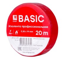 Изолента, класс А (профессиональная), 0.18х19мм, 20 метров, красная EKF Simple  plc-iz-a-r  EKF
