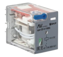 Реле промежуточное с кнопкой и мех. Индикацией RPAt 22/4 5A 110В DC  AVERES rpat-22-4-110DC EKF